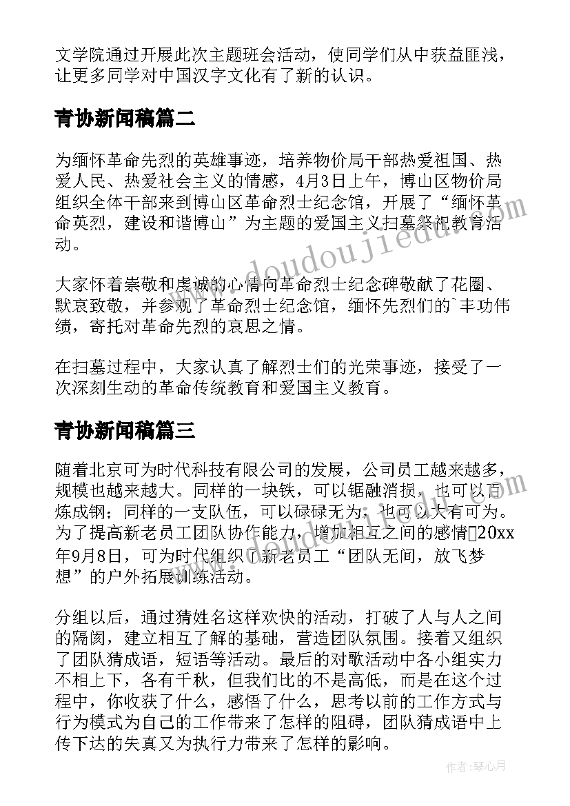 2023年青协新闻稿(大全5篇)