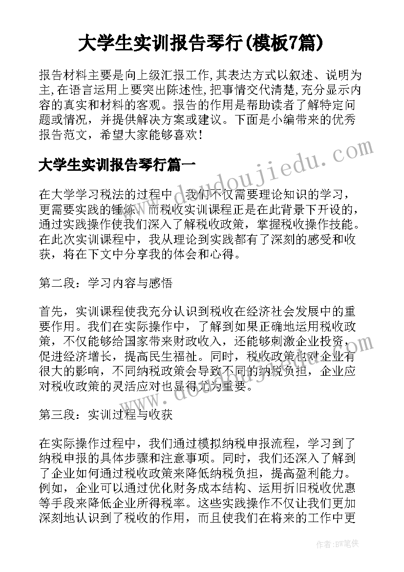 大学生实训报告琴行(模板7篇)