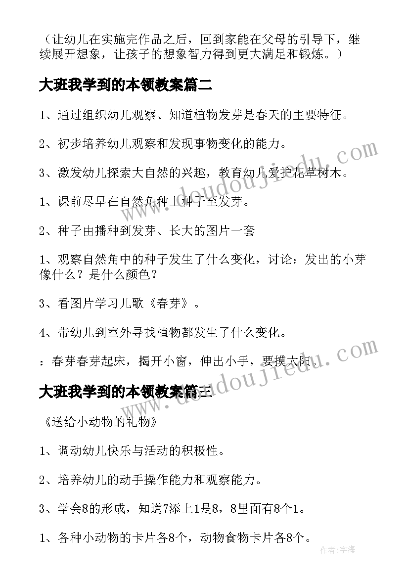 大班我学到的本领教案 大班活动教案(模板10篇)