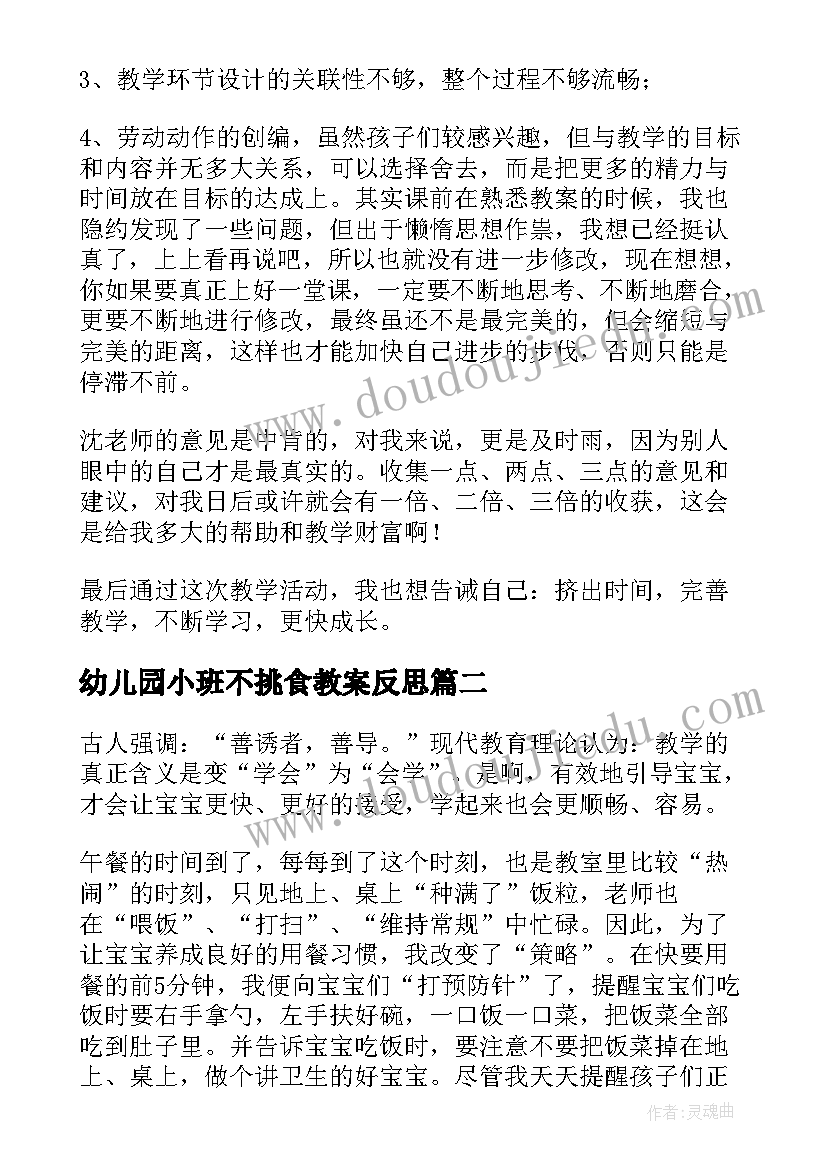 最新幼儿园小班不挑食教案反思(大全6篇)