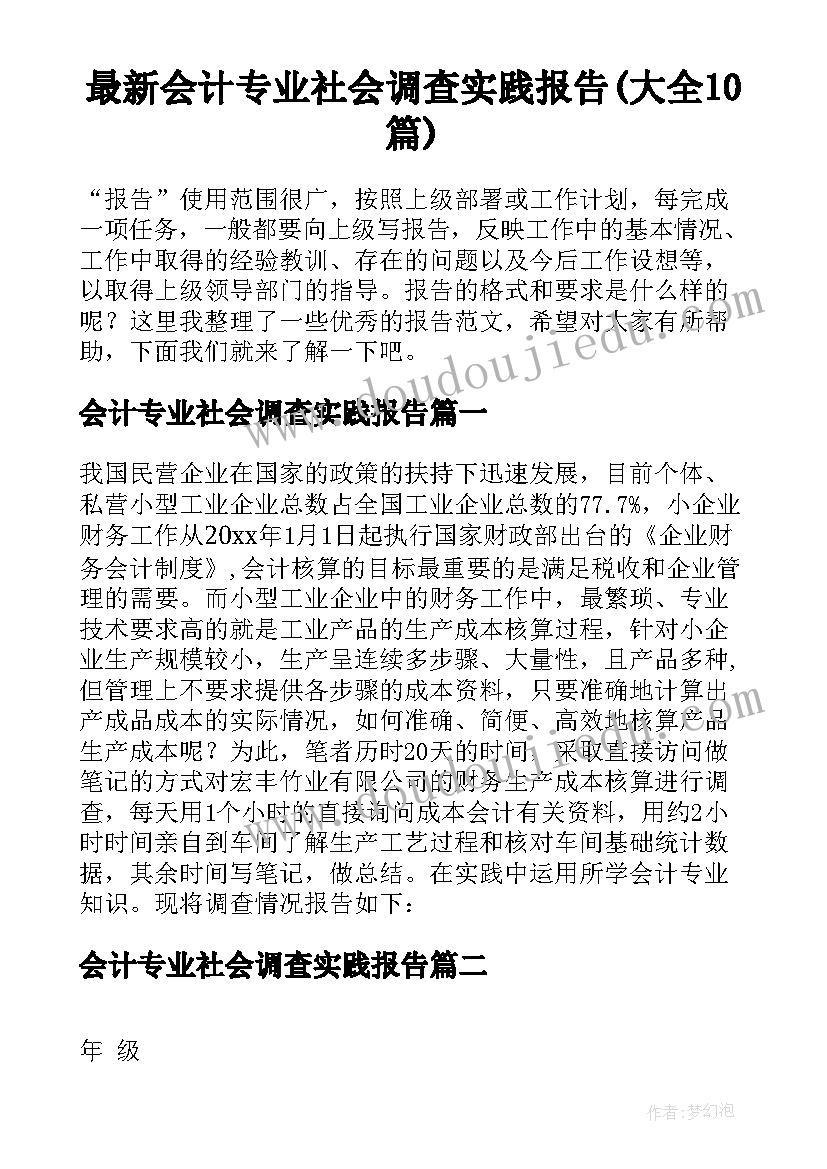 最新会计专业社会调查实践报告(大全10篇)