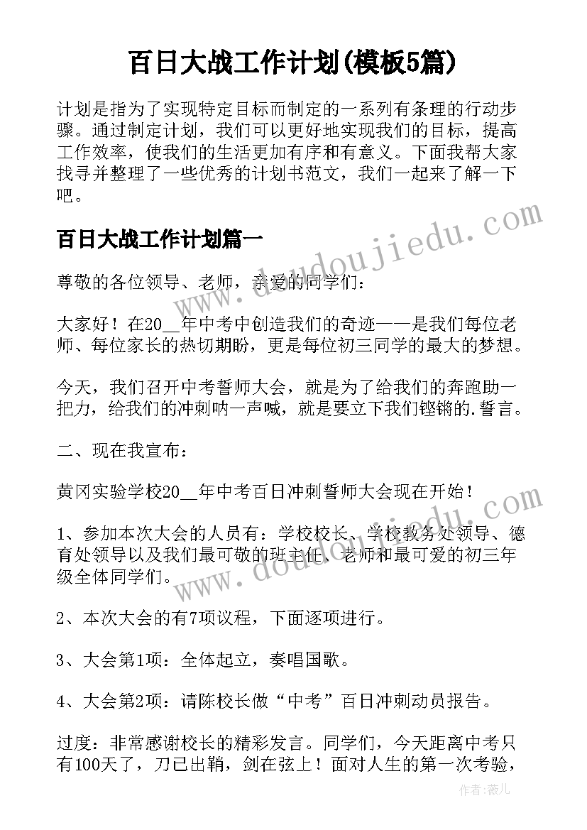 百日大战工作计划(模板5篇)