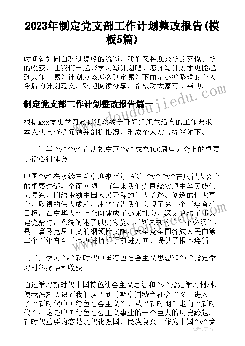 2023年制定党支部工作计划整改报告(模板5篇)