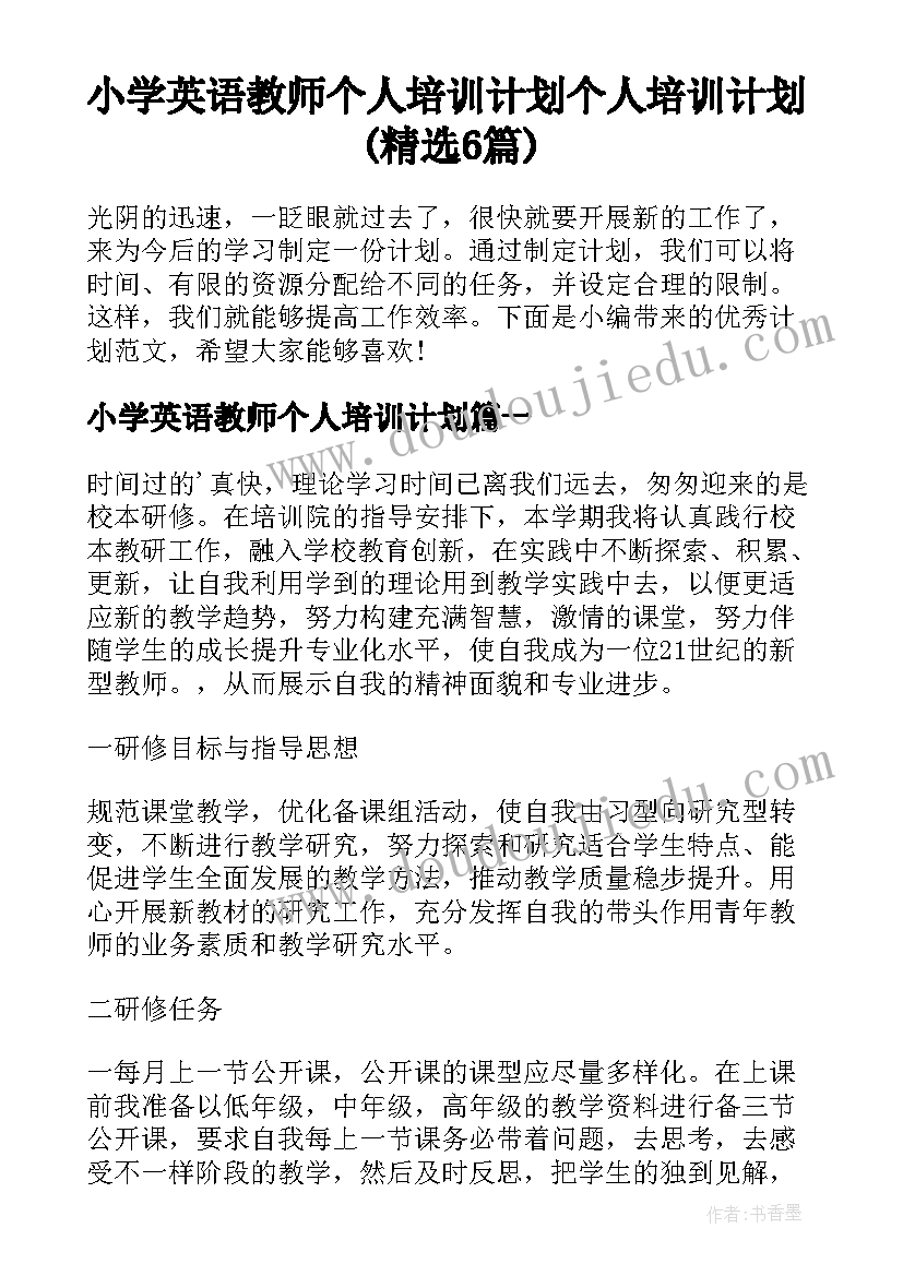 小学英语教师个人培训计划 个人培训计划(精选6篇)