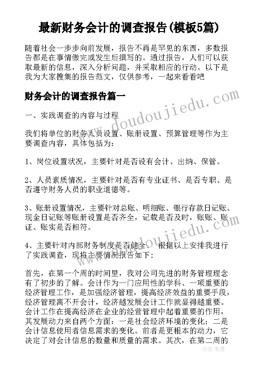 最新财务会计的调查报告(模板5篇)