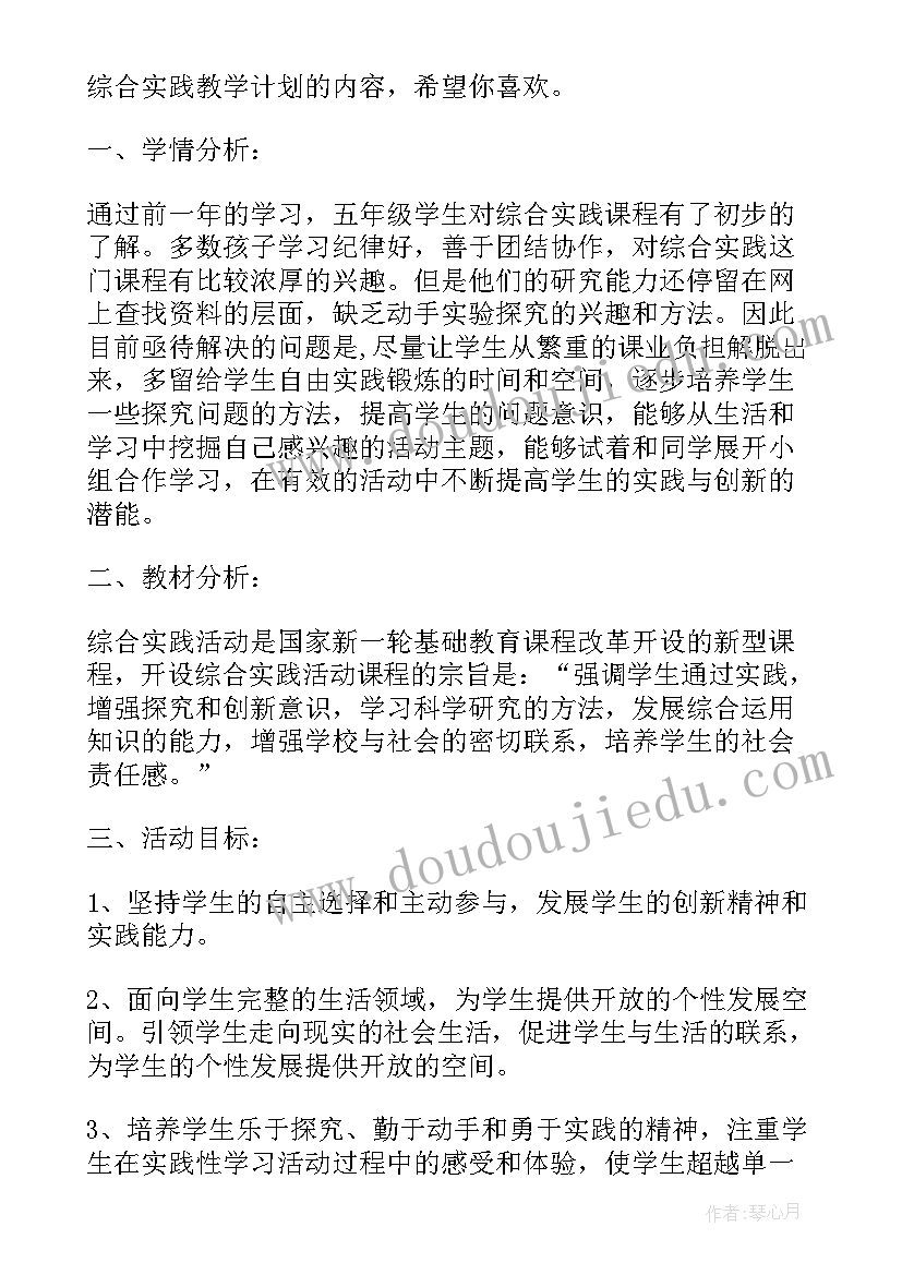 2023年人教版二年级综合实践教学计划(精选5篇)