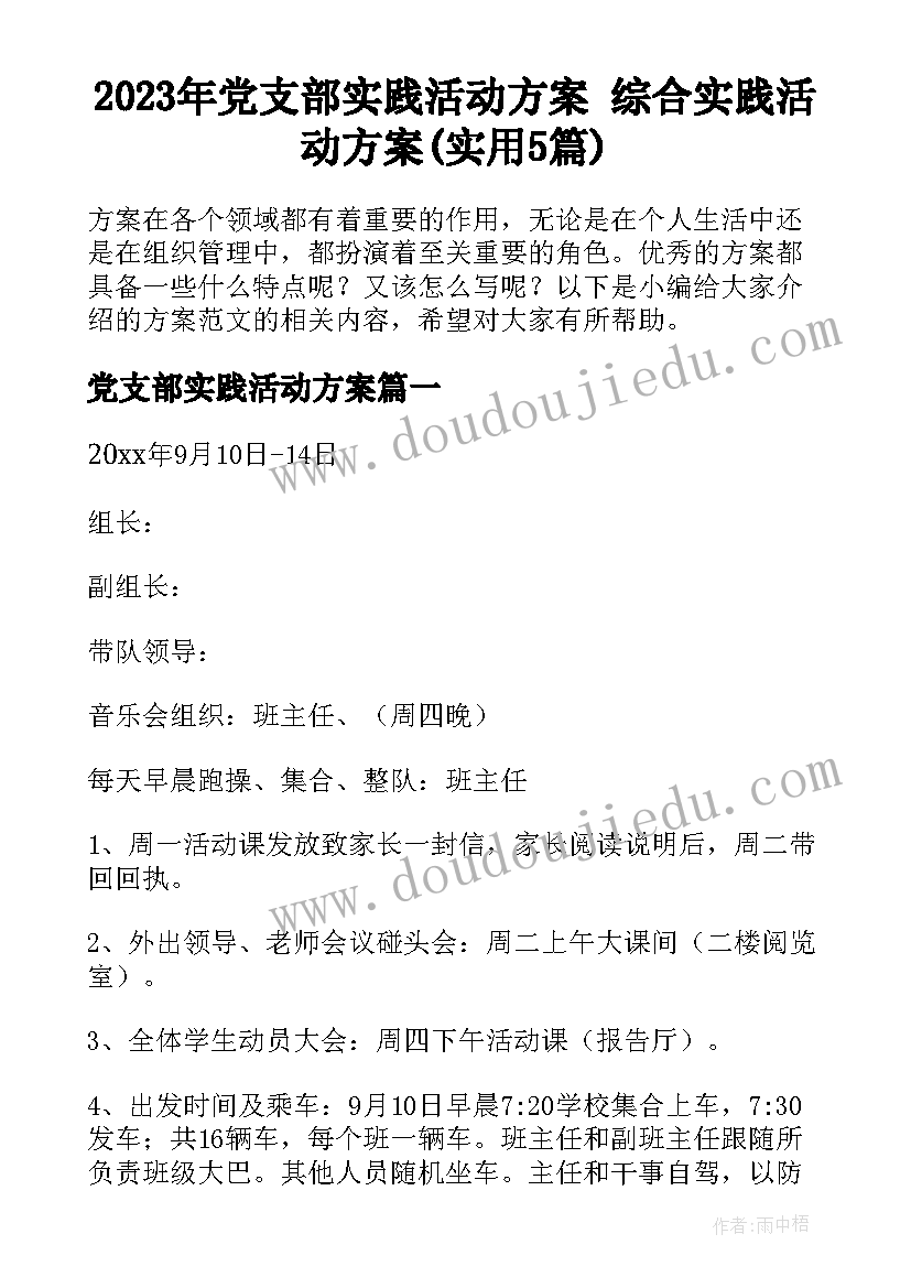 2023年党支部实践活动方案 综合实践活动方案(实用5篇)