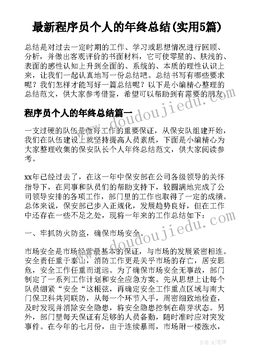 最新程序员个人的年终总结(实用5篇)