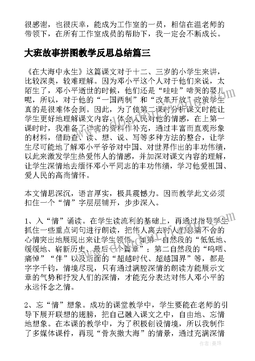 大班故事拼图教学反思总结 大班故事想看大海的乌龟教学反思(实用5篇)