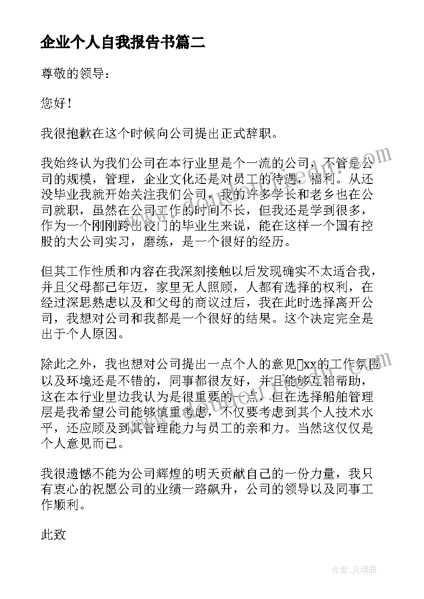 2023年企业个人自我报告书 个人自我认知报告(优质5篇)