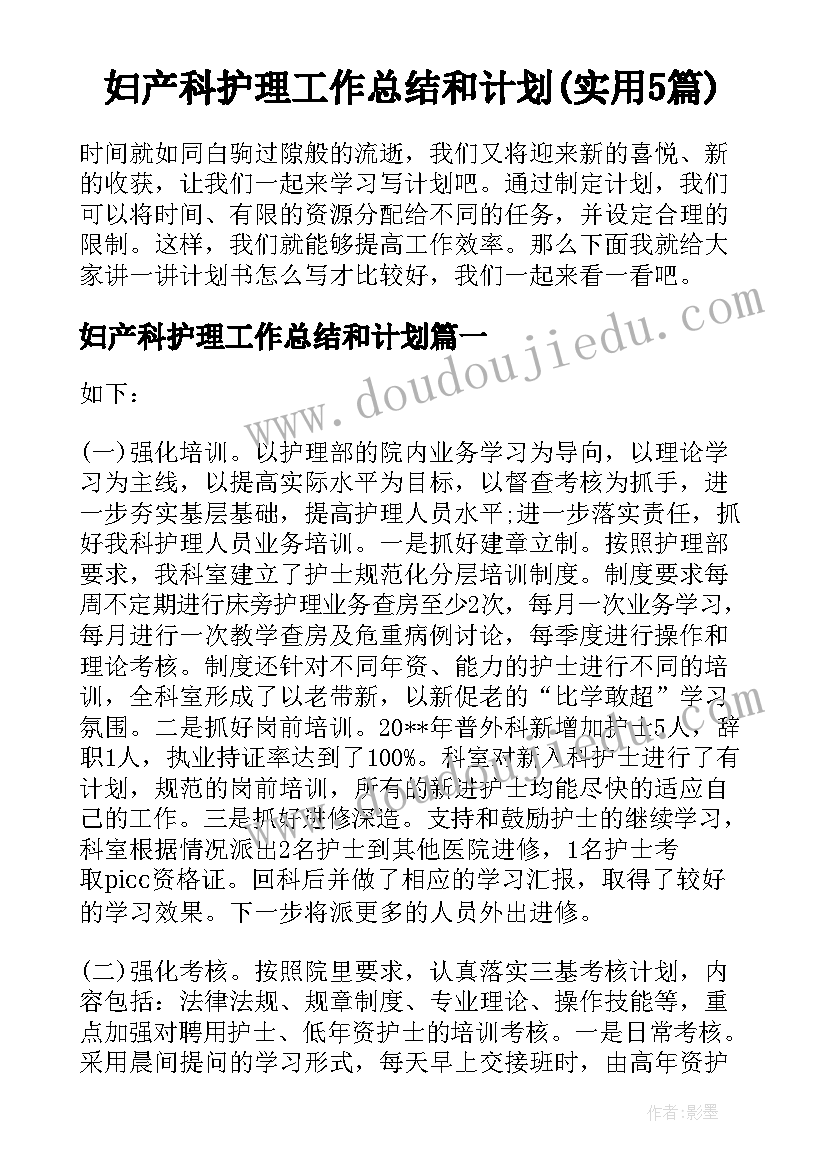 妇产科护理工作总结和计划(实用5篇)