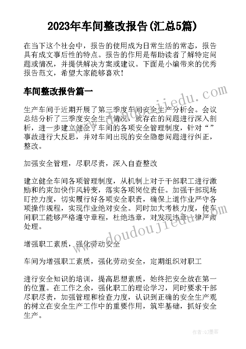 2023年车间整改报告(汇总5篇)