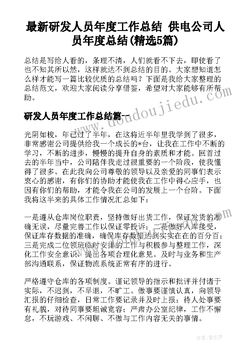 最新研发人员年度工作总结 供电公司人员年度总结(精选5篇)