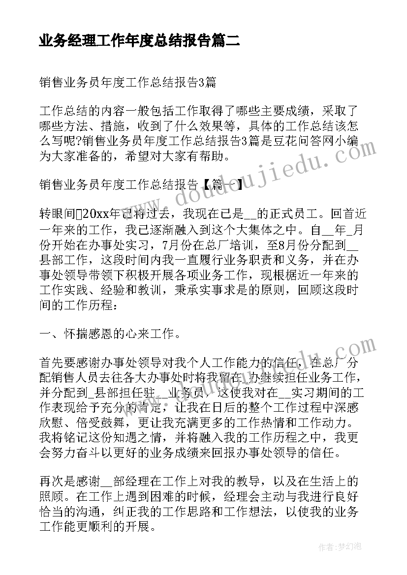 2023年业务经理工作年度总结报告 业务员年度工作总结报告(模板6篇)