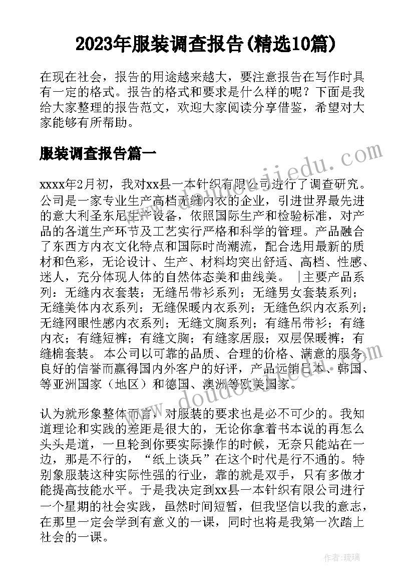 2023年服装调查报告(精选10篇)