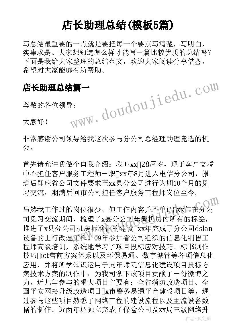 店长助理总结(模板5篇)