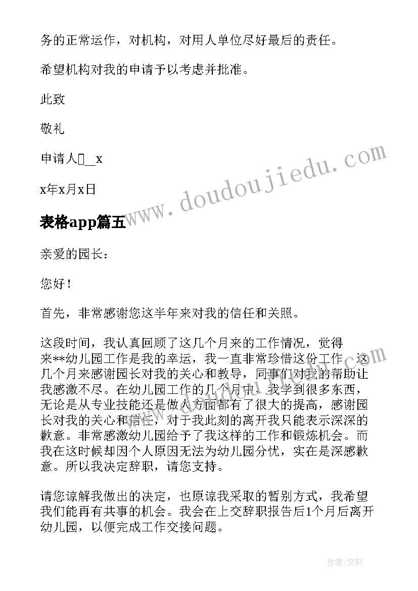 表格app 简单辞职信表格下载(优秀5篇)