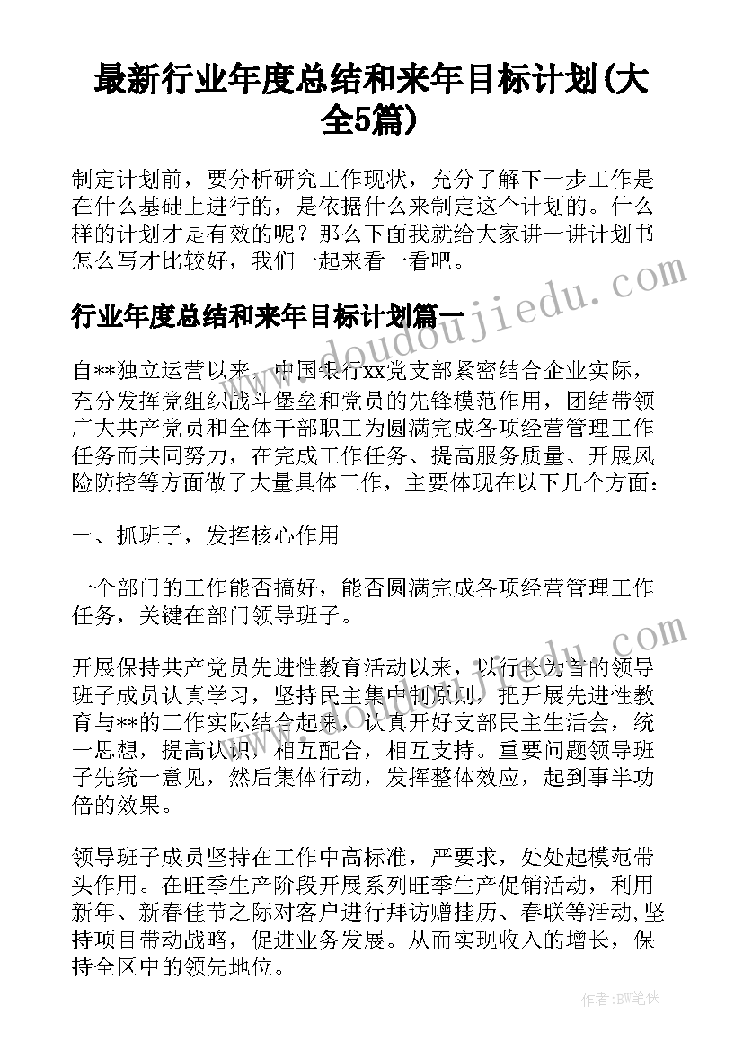 最新行业年度总结和来年目标计划(大全5篇)