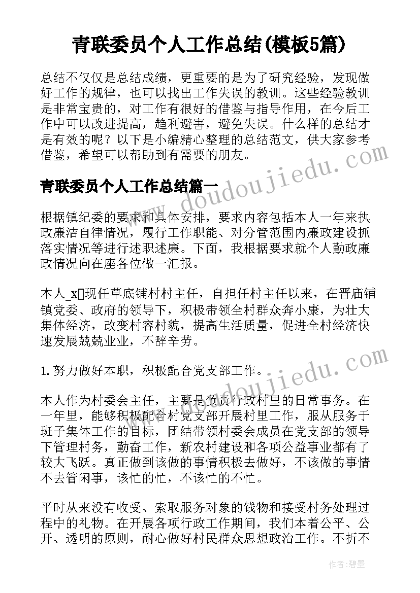 青联委员个人工作总结(模板5篇)