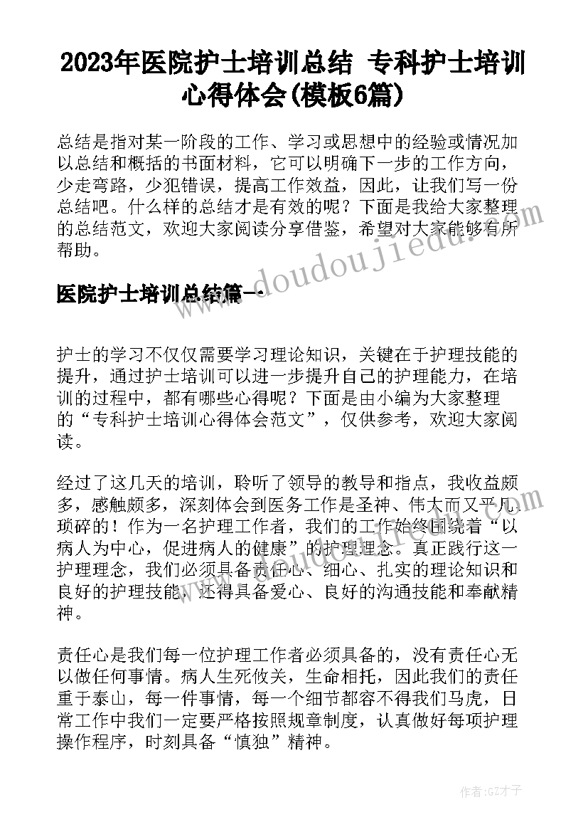 2023年医院护士培训总结 专科护士培训心得体会(模板6篇)