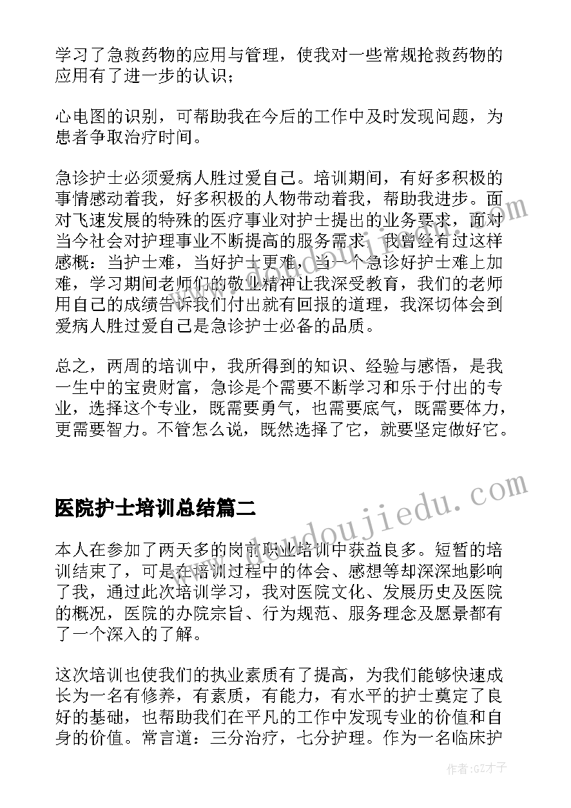 2023年医院护士培训总结 专科护士培训心得体会(模板6篇)