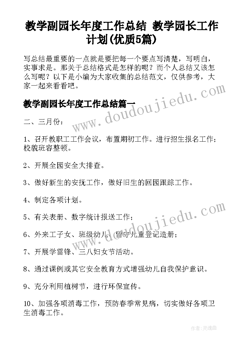 教学副园长年度工作总结 教学园长工作计划(优质5篇)