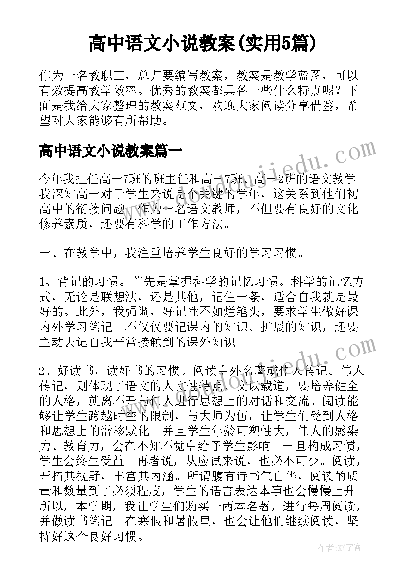 高中语文小说教案(实用5篇)