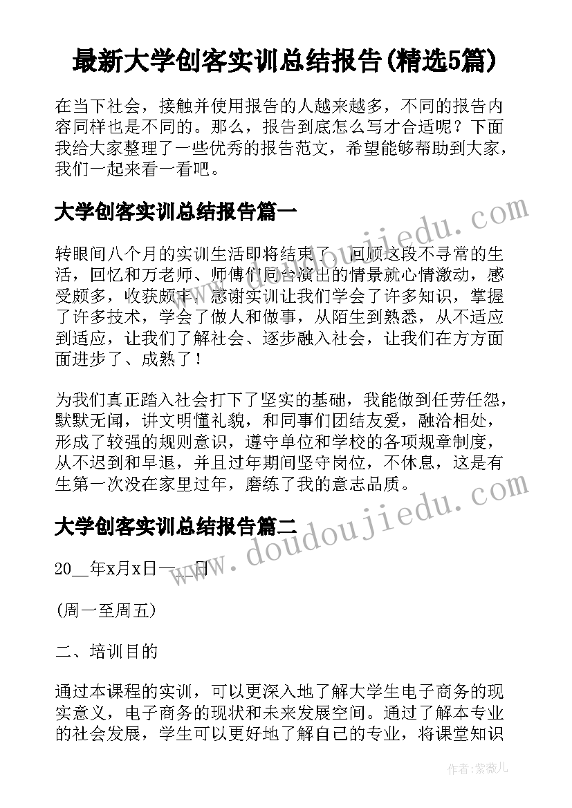 最新大学创客实训总结报告(精选5篇)