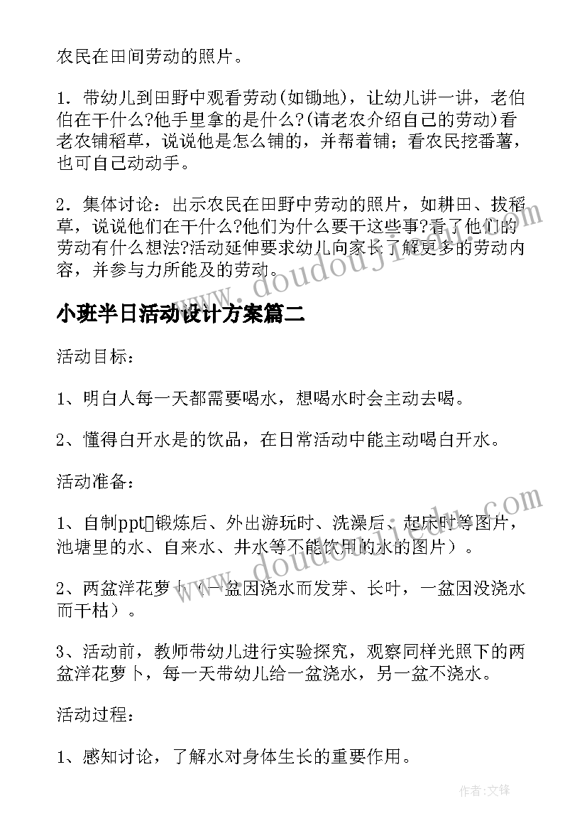 小班半日活动设计方案 幼儿园小班活动设计(精选5篇)