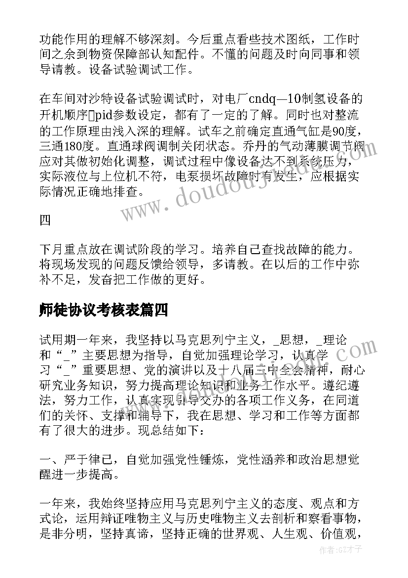 最新师徒协议考核表 员工合同期满考核表个人工作总结(实用5篇)