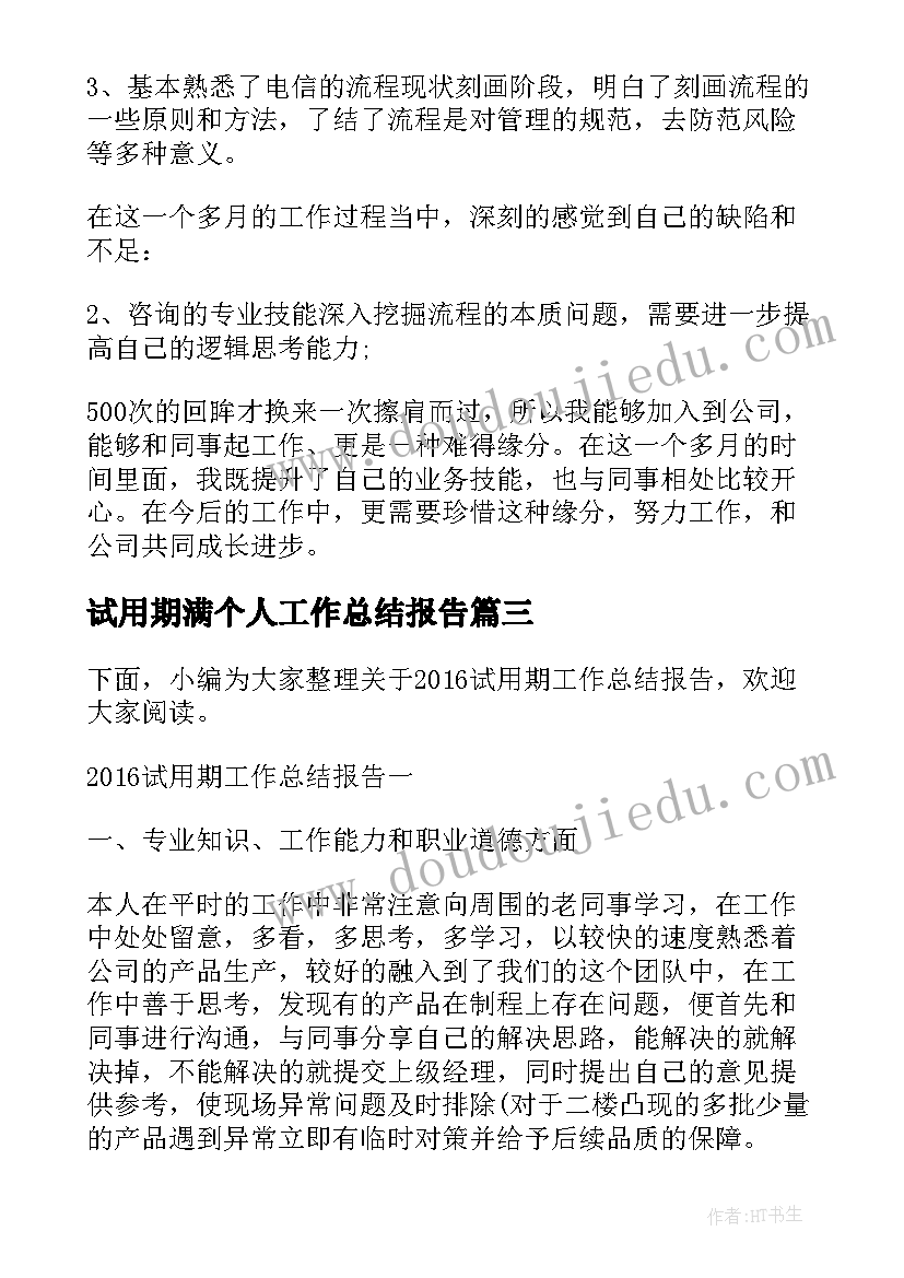 试用期满个人工作总结报告(精选9篇)