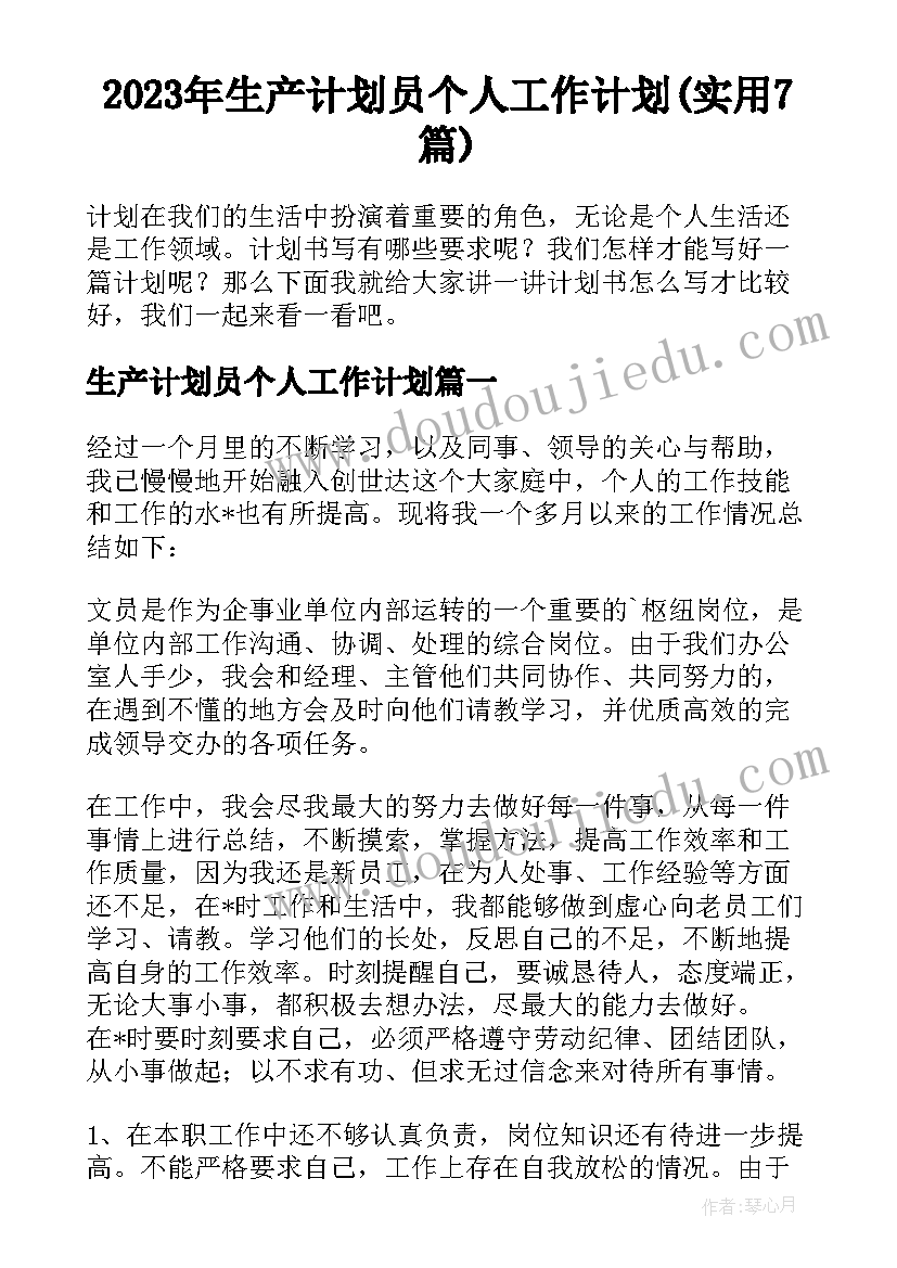 2023年生产计划员个人工作计划(实用7篇)