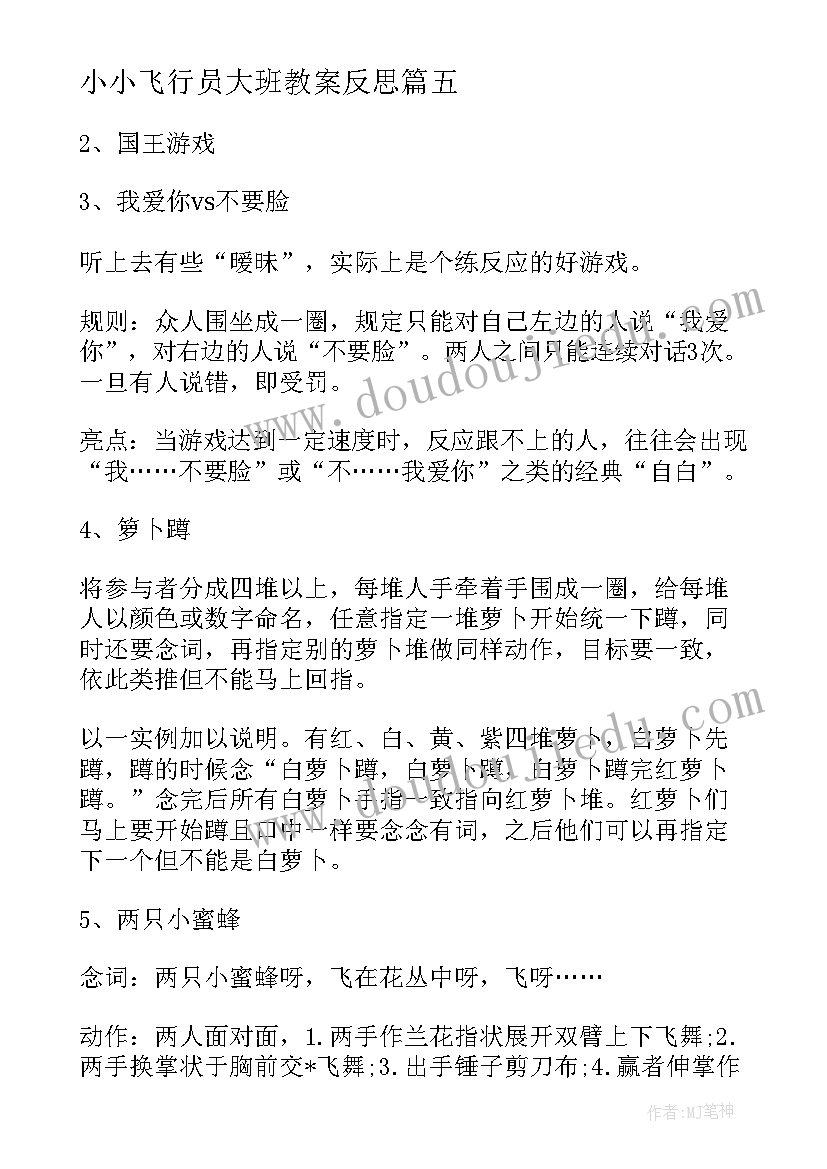 最新小小飞行员大班教案反思(优秀6篇)