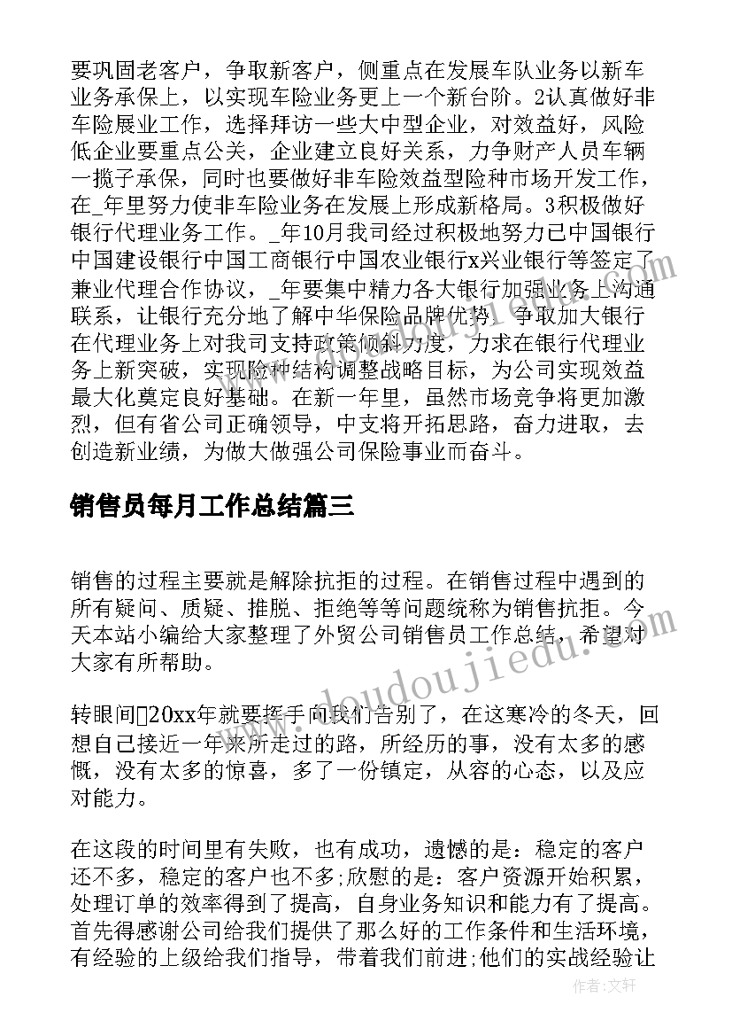 销售员每月工作总结(通用5篇)