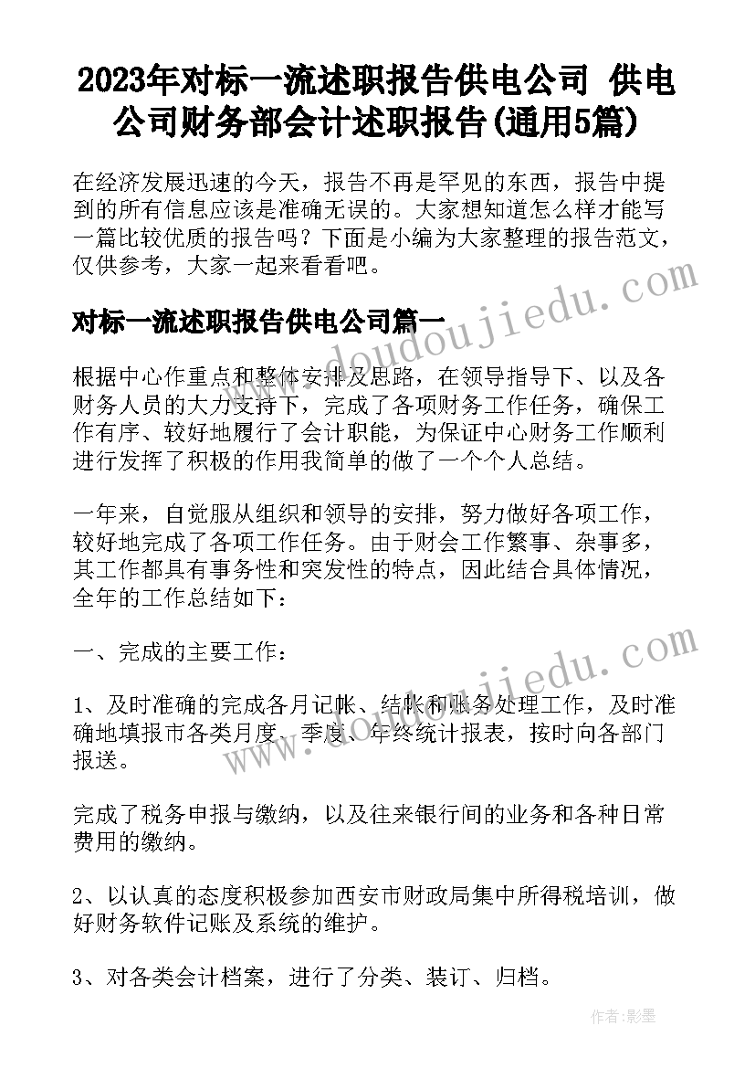 2023年对标一流述职报告供电公司 供电公司财务部会计述职报告(通用5篇)