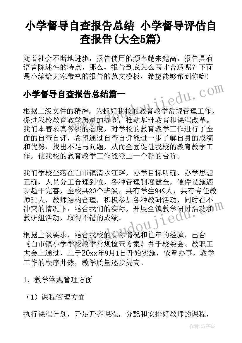 小学督导自查报告总结 小学督导评估自查报告(大全5篇)