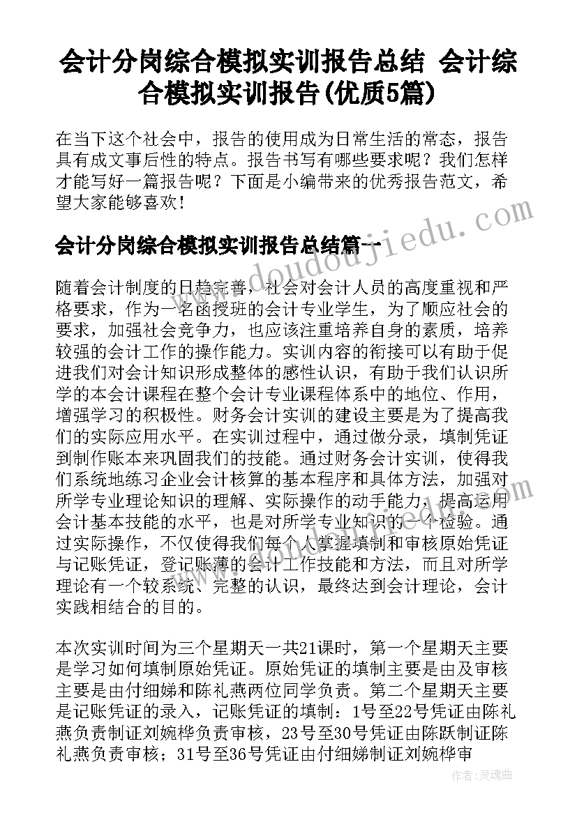 会计分岗综合模拟实训报告总结 会计综合模拟实训报告(优质5篇)