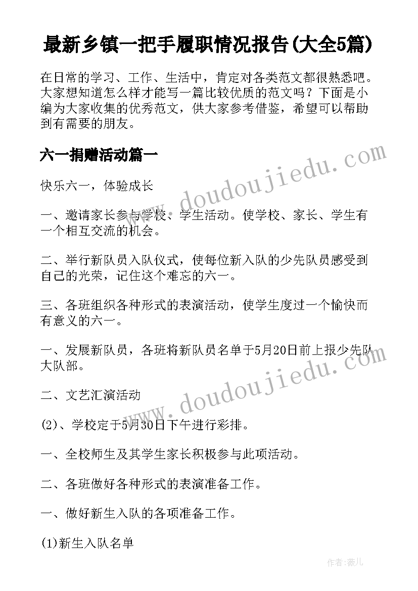 最新乡镇一把手履职情况报告(大全5篇)