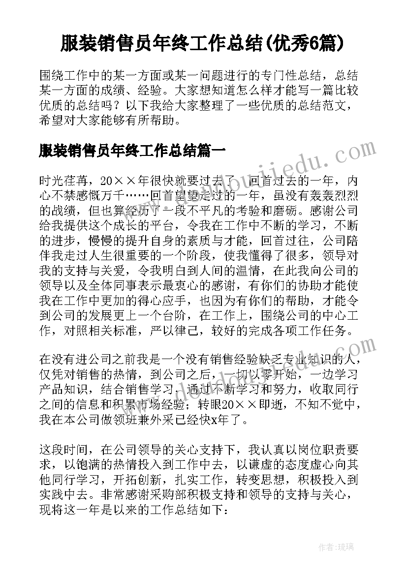 服装销售员年终工作总结(优秀6篇)