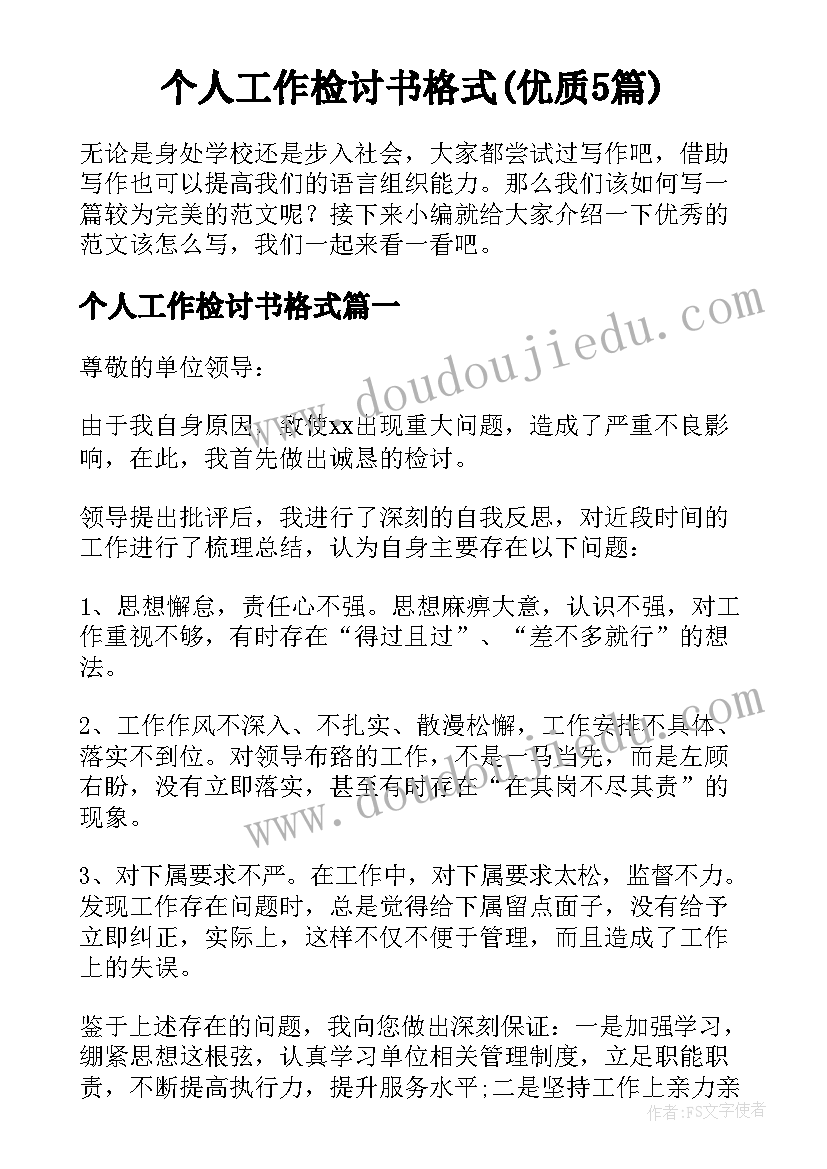 个人工作检讨书格式(优质5篇)