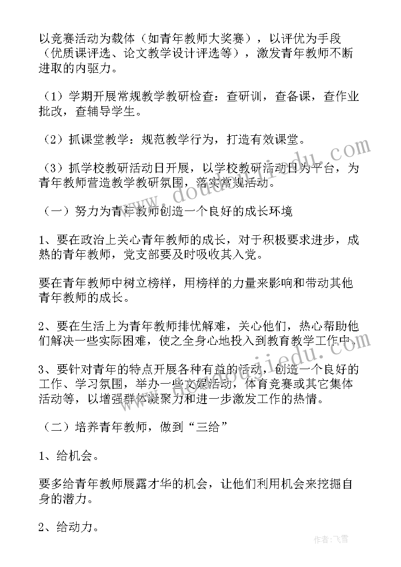 最新教师党员双培养计划 青年教师培养计划(模板6篇)