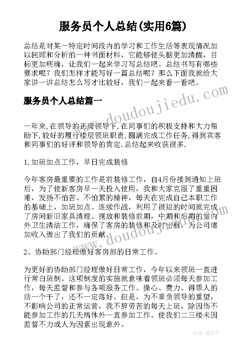 服务员个人总结(实用6篇)