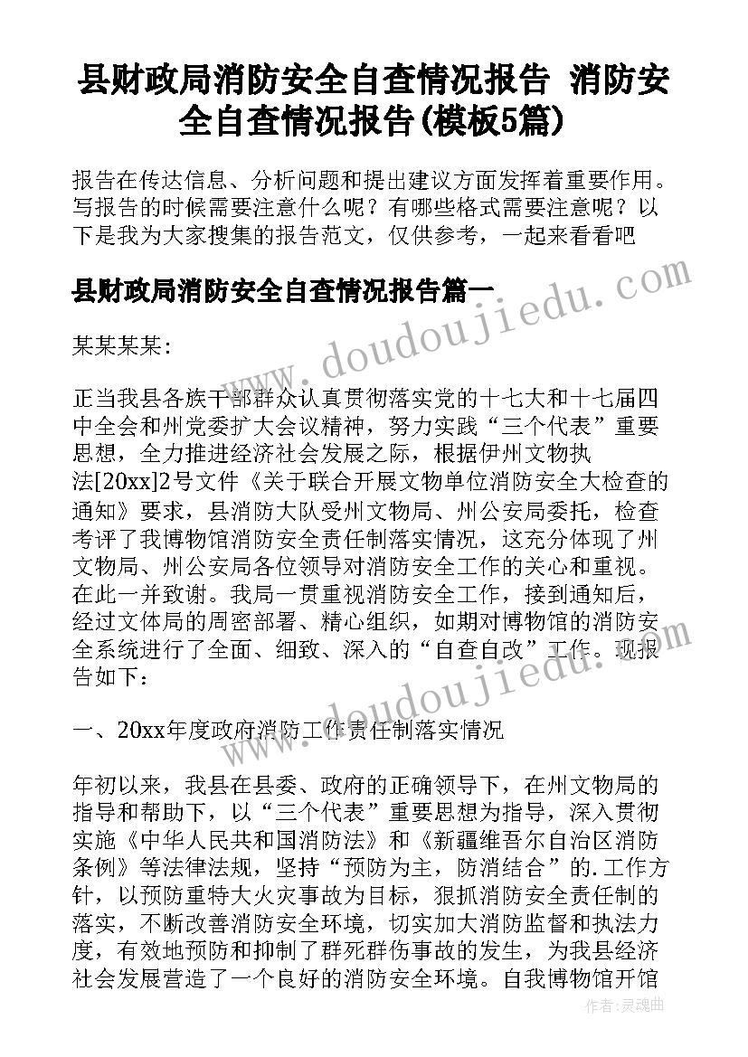 县财政局消防安全自查情况报告 消防安全自查情况报告(模板5篇)