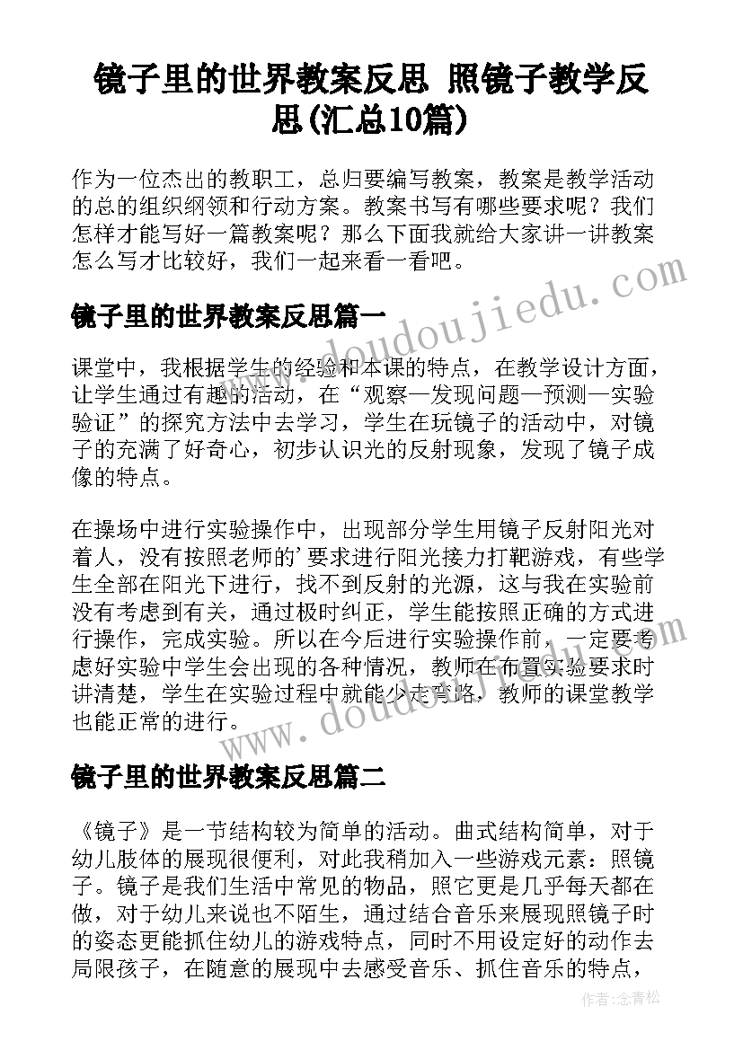 镜子里的世界教案反思 照镜子教学反思(汇总10篇)