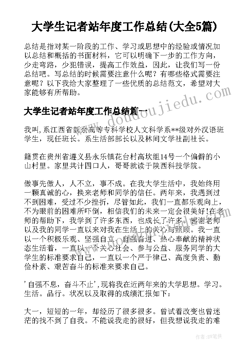 大学生记者站年度工作总结(大全5篇)