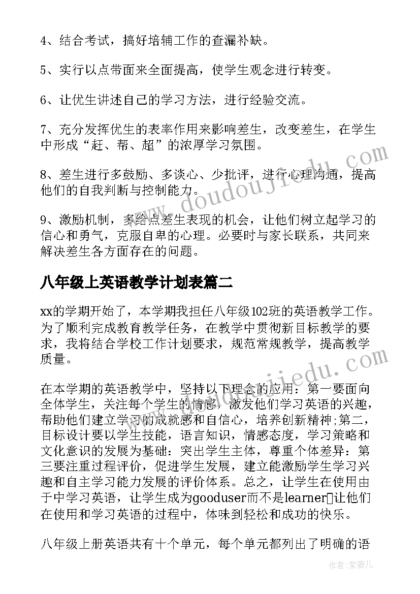 2023年八年级上英语教学计划表(优秀8篇)