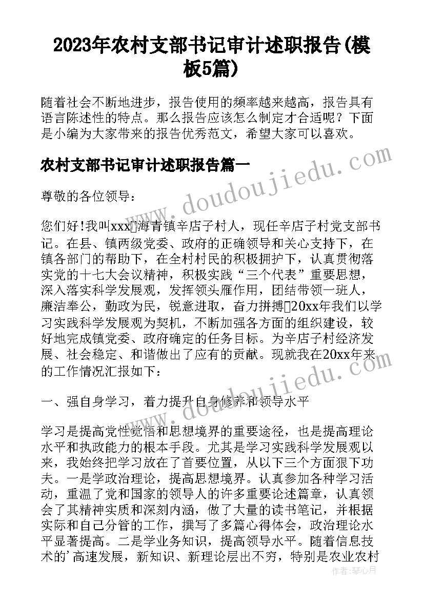 2023年农村支部书记审计述职报告(模板5篇)