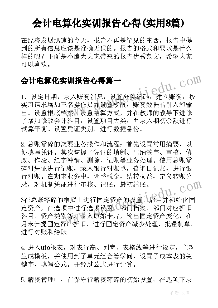 会计电算化实训报告心得(实用8篇)