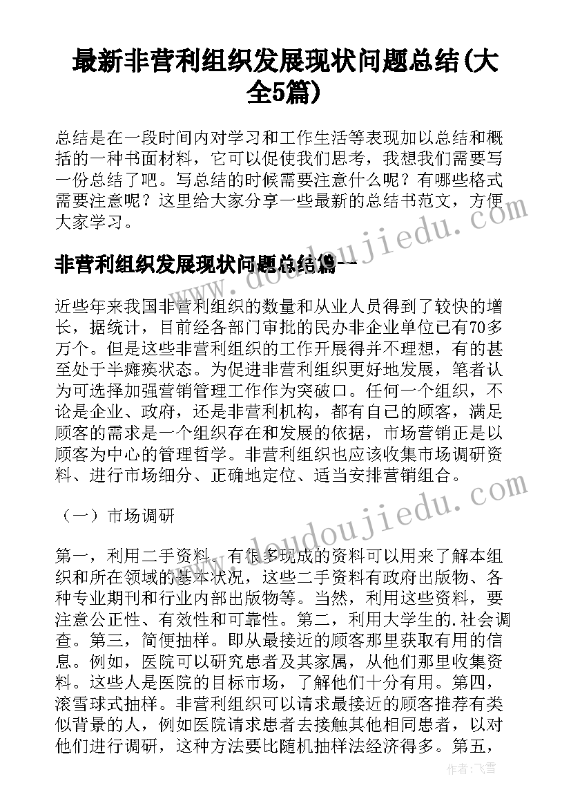 最新非营利组织发展现状问题总结(大全5篇)