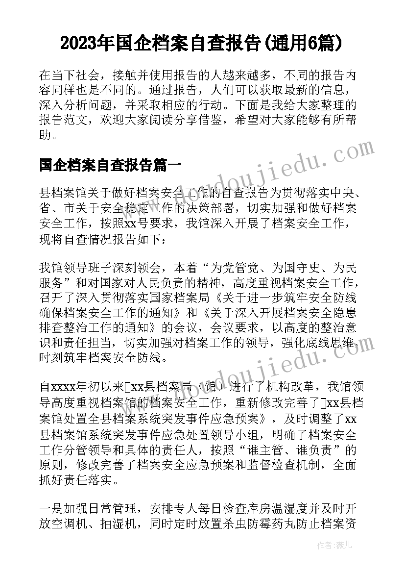 2023年国企档案自查报告(通用6篇)